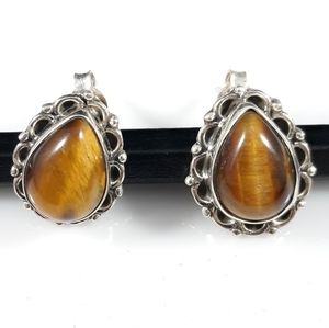 NEW! Handcrafted Tiger Eye Silver Earrings